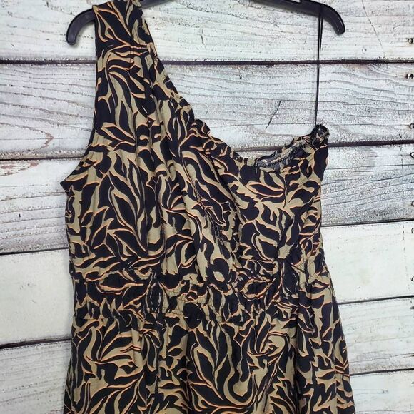 Maurices One Shoulder Printed Midi Dress Black/Beige Size XXL - Picture 2 of 6